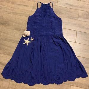 Loft Ann Taylor Dress M Electric Blue Embroidered